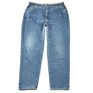 Vintage 90s Lee Elastic Waist Tapered Mom Jeans Medium Wash USA Crop - 14 Petite